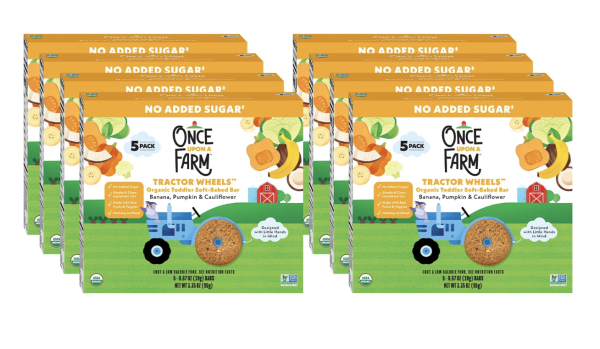 Once Upon A Farm Banana, Pumpkin & Cauliflower Soft Baked Bar Snack, for Toddler, Tractor Wheels, No Added Sugar, Non GMO, 3.35 Ounces (Pack Of 8)